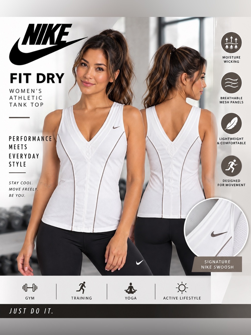 Nike | Women’s White V‑Neck Athletic Tank Top | Size Medium